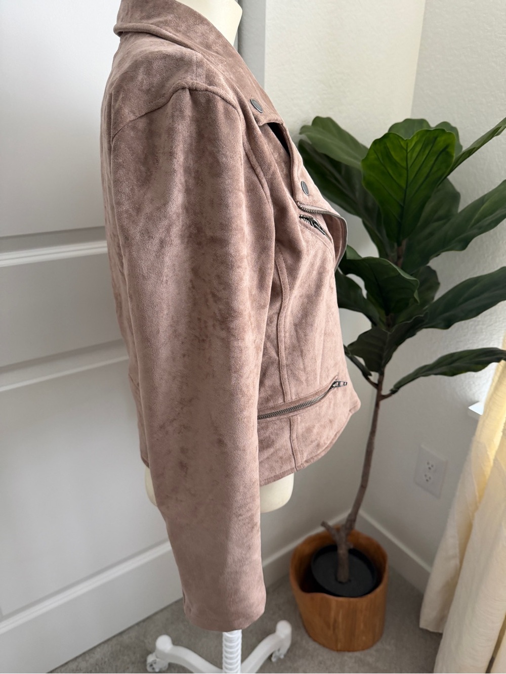 BLANKNYC Faux Suede Moto Jacket Mushroom Small - Picture 5 of 8